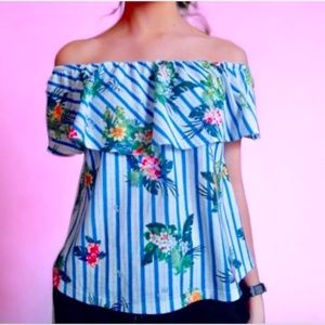 Zara girls striped floral flounced blouse